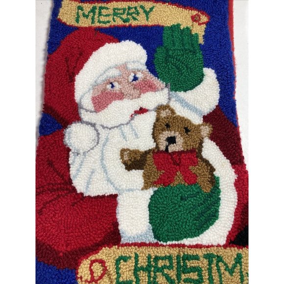 Latch Hook Stocking Santa Claus Teddy Bear 19"x8" Holiday Decor - Picture 3 of 5